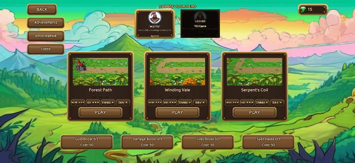 Map selection with three maps and their modes.